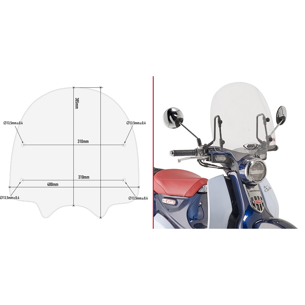 Ветровое стекло Givi / Kappa для Honda Super Cub 125 2018- Ветровое стекло Givi / Kappa для Honda Super Cub 125 2018-