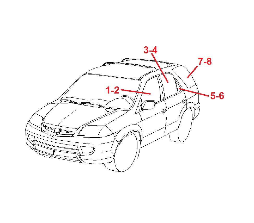 Боковые стекла ACURA MDX 2001-2006 Боковые стекла ACURA MDX 2001-2006
