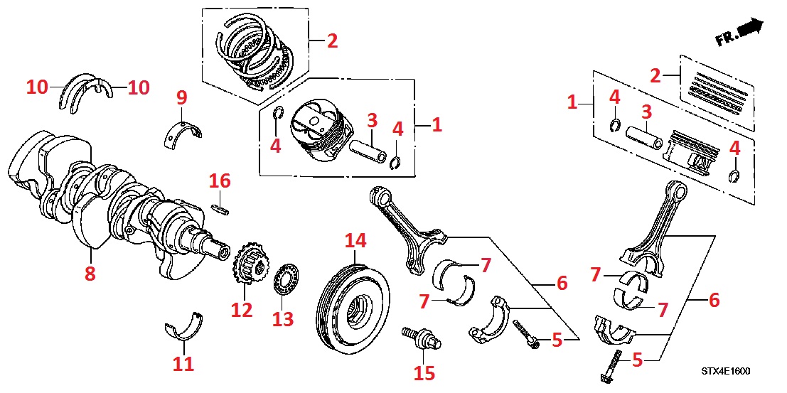 Коленчатый вал, поршень для Acura MDX 2 Коленчатый вал, поршень для Acura MDX 2