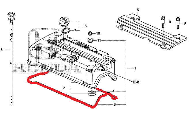 Оригинальная прокладка клапанной крышки Honda 2.4L