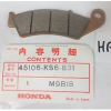 Оригинальная колодка тормозная передняя для мотоцикла HONDA 45106KS6831 (45106-KS6-831)